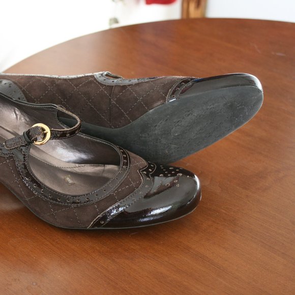 Franco Sarto Brown Leather and Suede Mary Jane High Heels - Picture 3 of 12